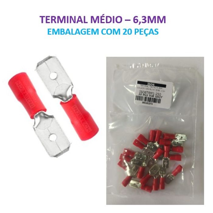 ISO6TRM1-250 - TERMINAL MACHO 6.3MM ISOLADO VERMELHO (EMB. COM 20 PEÇAS - VALOR UNITARIO) - PC