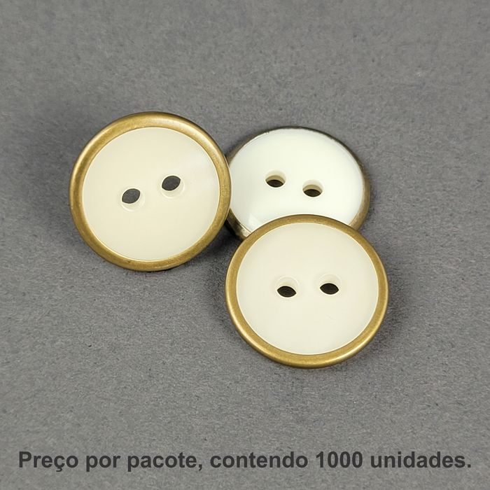 5182 - BOTÃO PEROLADO BRANCO COM BORDA DE METAL OURO VELHO