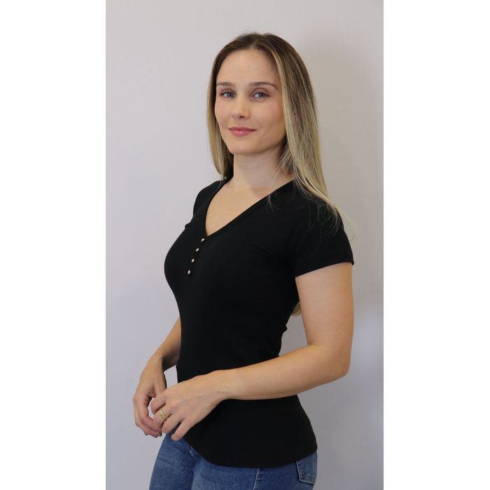 Blusa Lzt Ribana Gola V Feminino Cor Preto