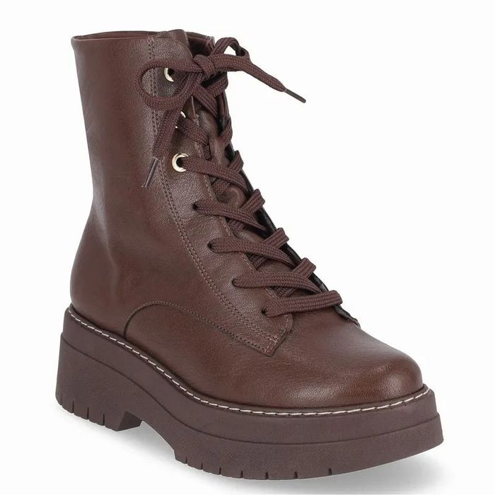 Coturno Piccadilly Com Cadarço Salto Tratorado Feminino Cor Cacau