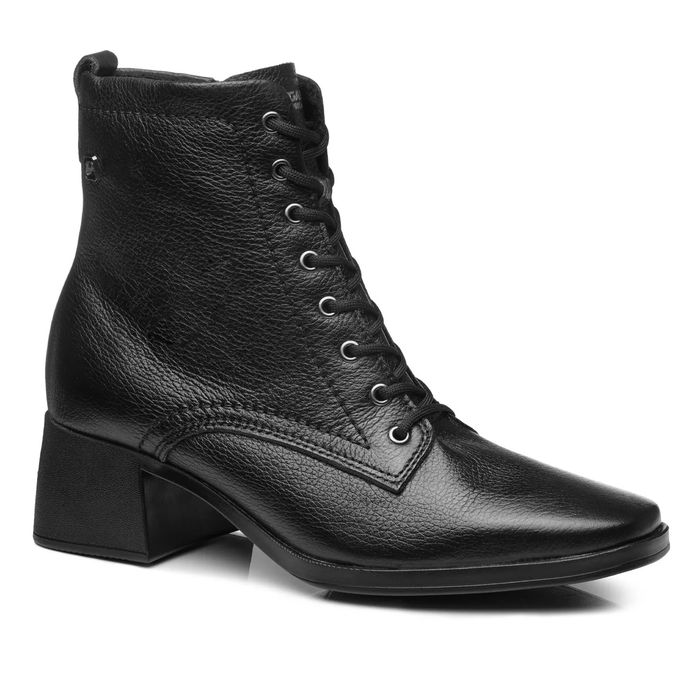 Bota Pegada Com Cadarço E Couro Feminino Cor Preto