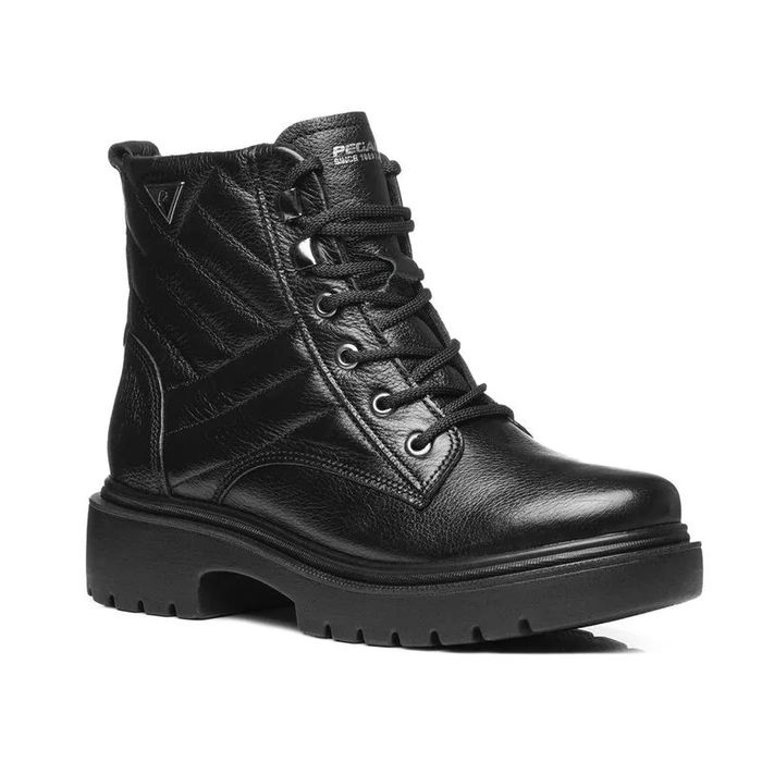 Coturno Pegada Com Cadarço Em Couro Feminino Cor Preto