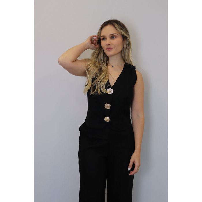 Conjunto Bellina Alfaiataria Linho Feminino Cor Preto