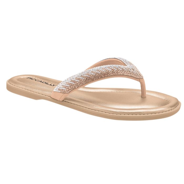 Chinelo Piccadilly Com Strass Feminino Cor Ouro Rosado