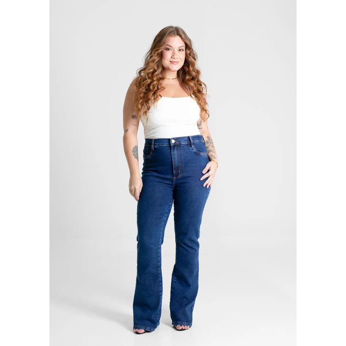 Calça Jeans Sawary Boot Cut Plus Size Feminino Cor