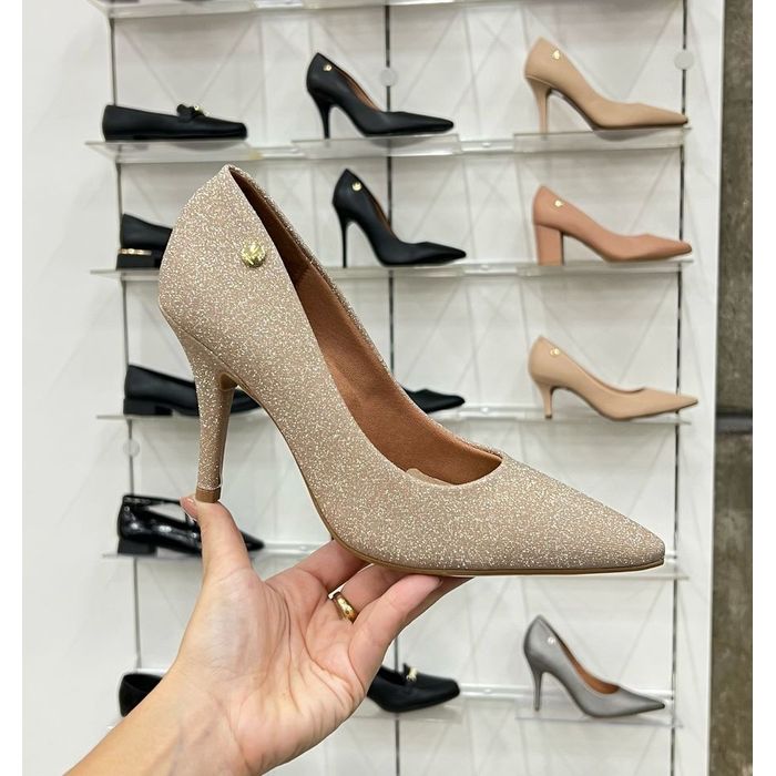 Scarpin Vizzano Salto Alto Bico Fino Feminino Dourado