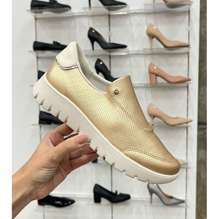 Tênis Piccadilly Slip On Zíper Feminino Cor Dourado