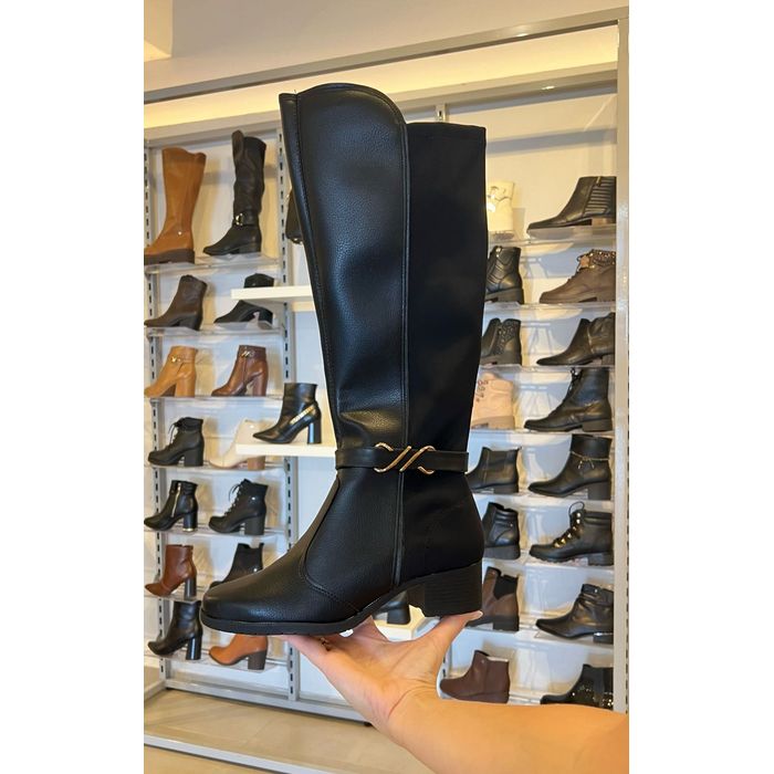 Bota Moleca Cano Longo Salto Baixo Feminino Cor Preto
