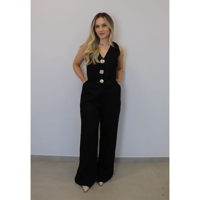 Conjunto Bellina Alfaiataria Linho Feminino Cor Preto