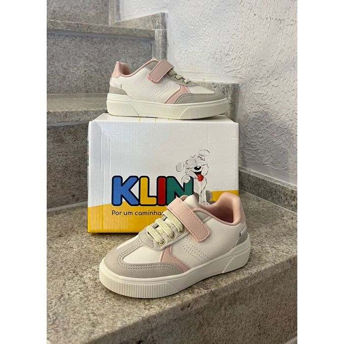 Tênis Klin Sky Infantil Feminino Cor Off White/Rosa/Cinza
