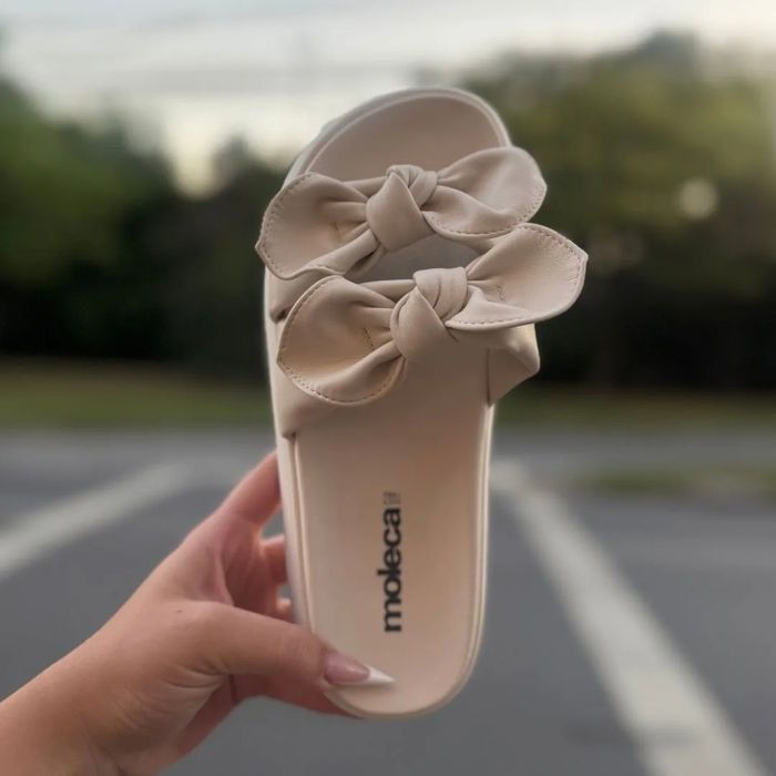 Papete Slide Moleca Com Laço Feminino Cor Off White