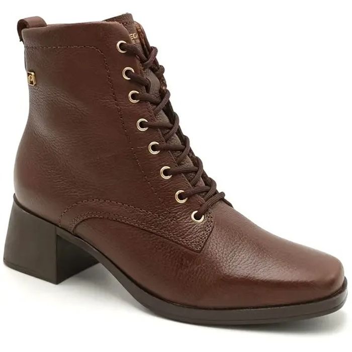 Bota Pegada Com Cadarço E Couro Feminino Cor Marrom Toffee