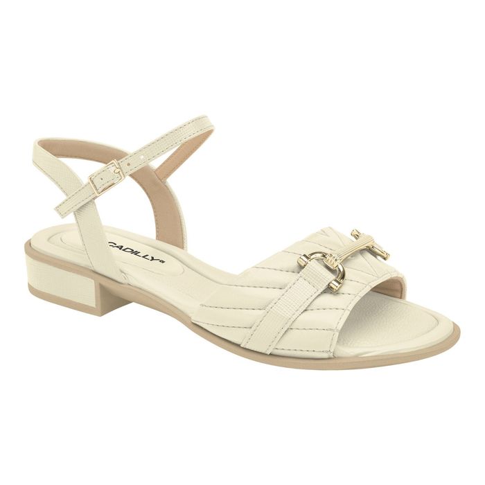 Sandália Piccadilly Salto Baixo Feminino Cor Off White