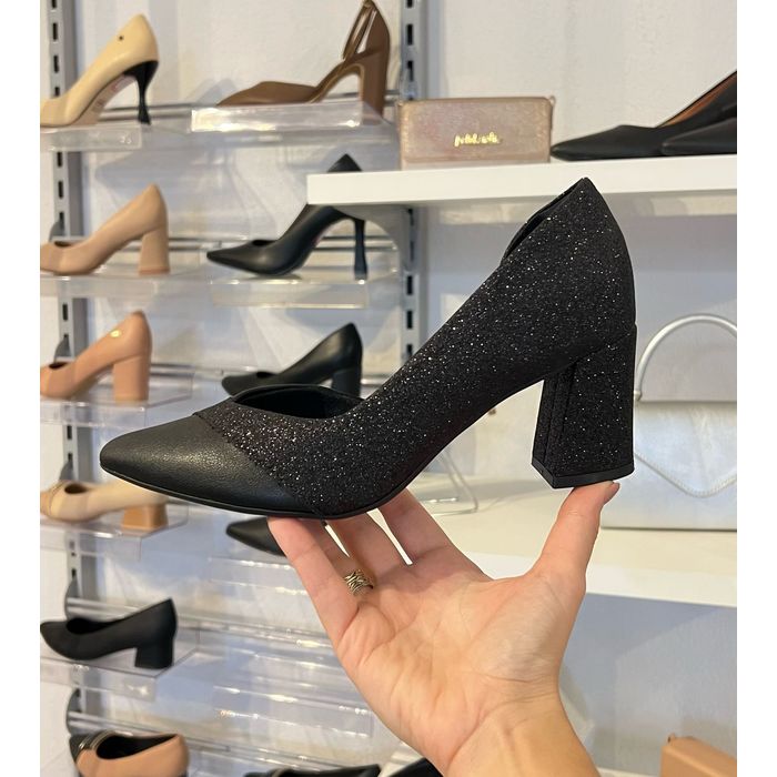 Scarpin Piccadilly Com Brilho Feminino Cor Preto