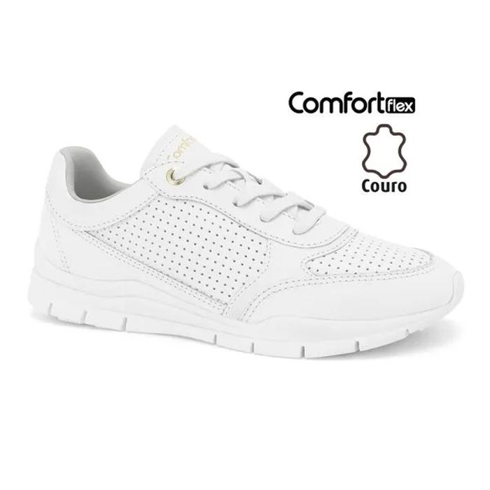 Tênis Comfortflex Em Couro Feminino Cor Branco