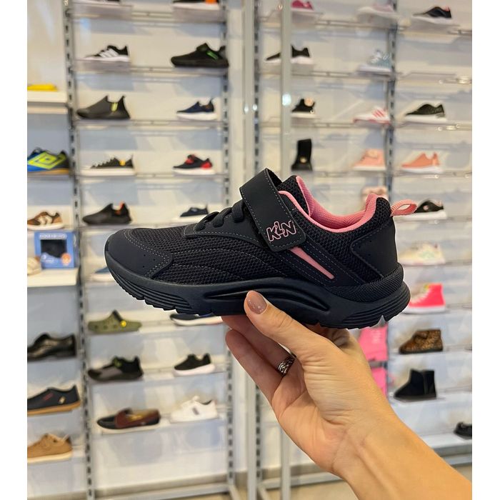 Tênis Klin New Sport Infantil Feminino Cor Azul Marinho/Rosa