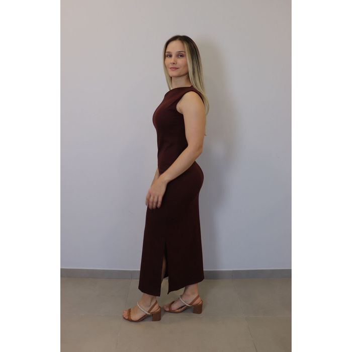 Vestido Lzt Ombo A Ombro Ribana Feminino Cor Marrom