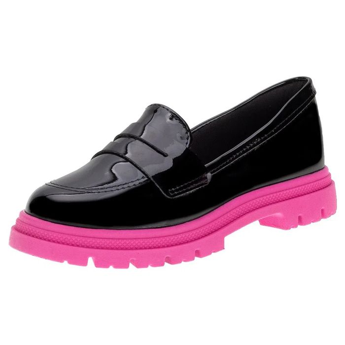 Mocassim Verniz Molekinha Infantil Feminino Cor Preto/Rosa