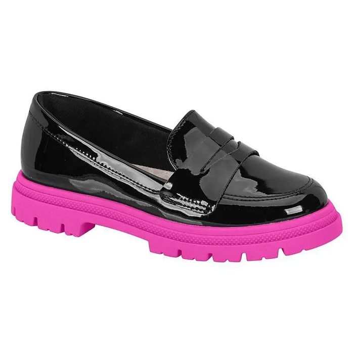 Mocassim Verniz Molekinha Infantil Feminino Cor Preto/Rosa