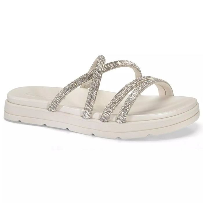 Papete Slide Moleca Com Brilho Feminino Cor Off White