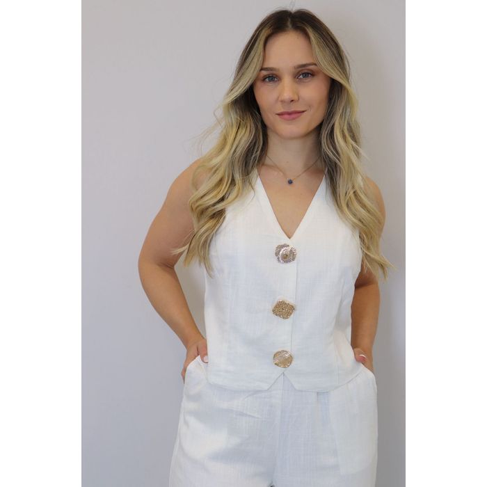 Conjunto Bellina Alfaiataria Linho Feminino Cor Off White