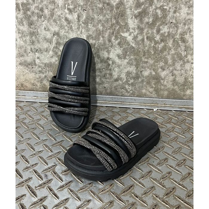 Papete Slide Vizzano Com Brilho Feminino Preto