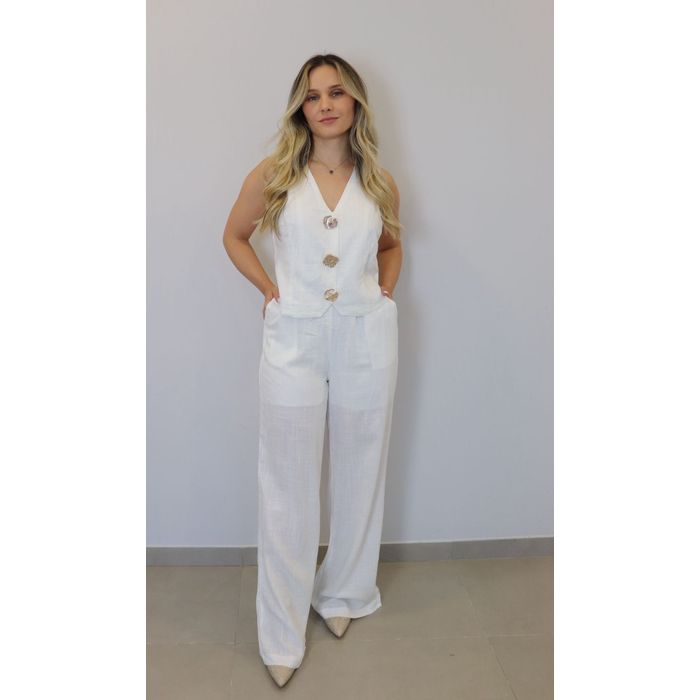 Conjunto Bellina Alfaiataria Linho Feminino Cor Off White