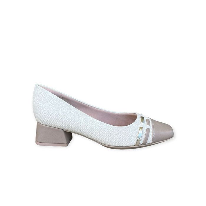 Scarpin Picadilly Salto Médio Feminino Cor Bege/Linho