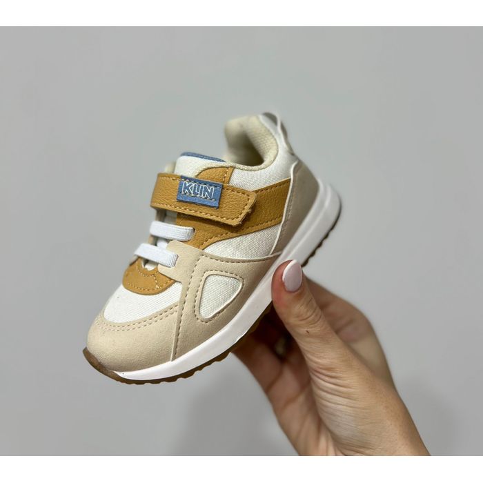 Tênis Klin Walk Infantil Masculino Cor Off White/Ocre