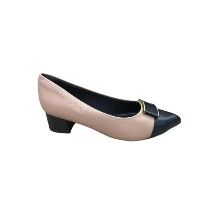 Sapato Piccadilly Salto Bloco Baixo Feminino Cor Nude/Preto