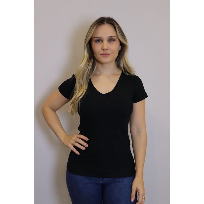 Blusa Lzt Ribana Gola V Feminina Cor Preto