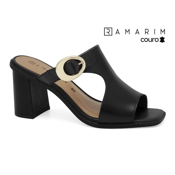 Tamanco Ramarim Salto Alto Couro Feminino Cor Preto