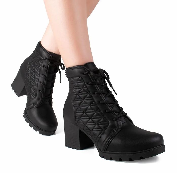 Bota Dakota Cano Curto Salto Alto E Cadarço Feminino Cor Preto