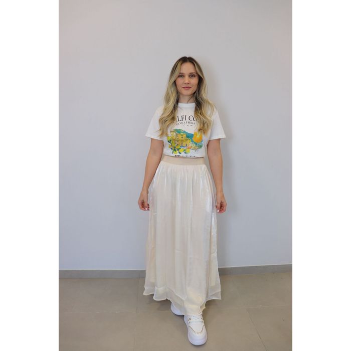 Saia Bellina Midi Acetinado Feminina Cor Nude