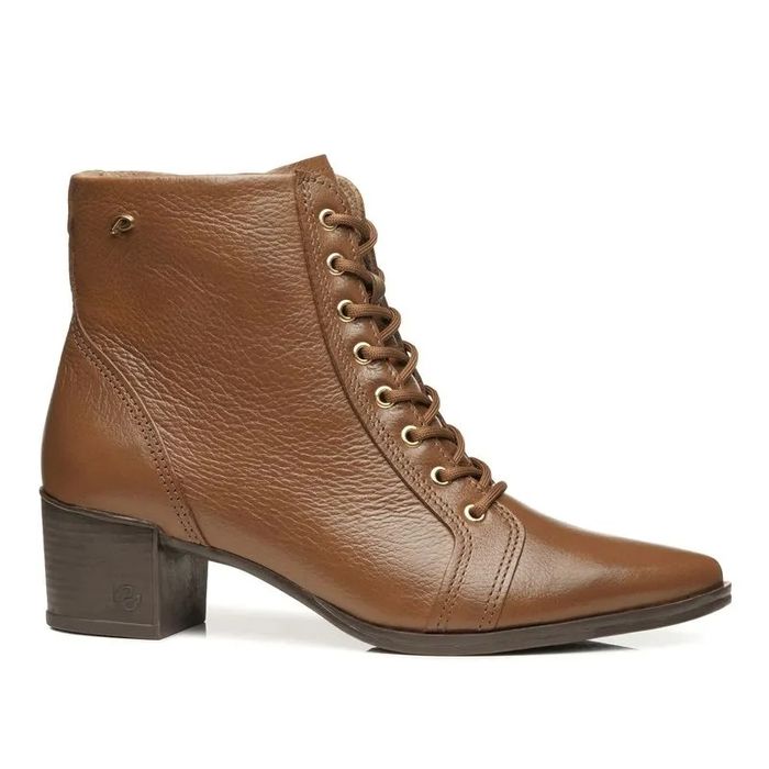 Bota Pegada Com Cadarço E Couro Feminino Cor Pinhão