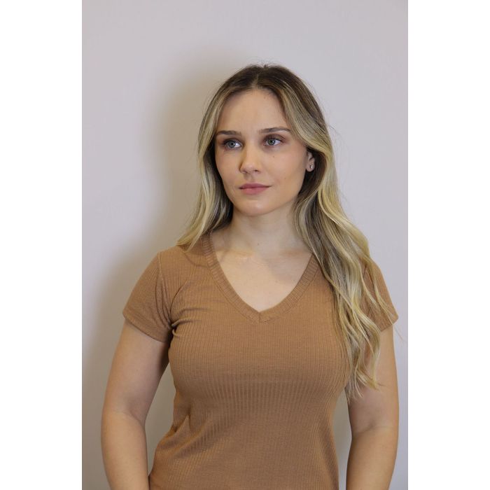 Blusa Lzt Ribana Gola V Feminina Cor Caramelo