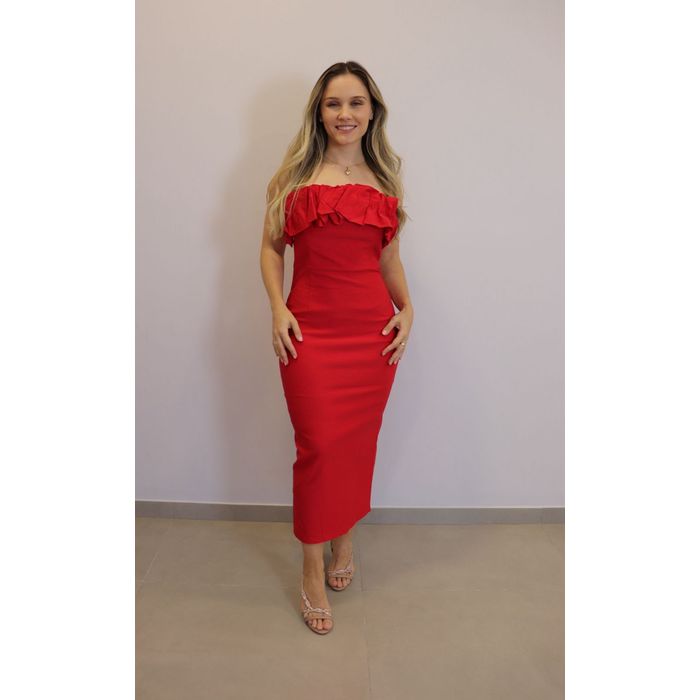 Vestido Midi My Crush Feminino Cor Vermelho