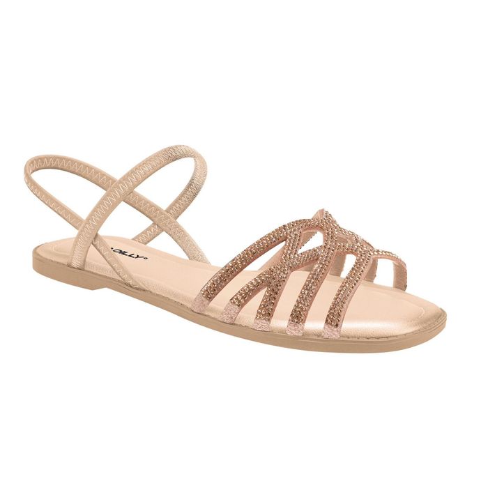 Sandália Rasteira Piccadilly Com Strass Feminino Cor Ouro Rosado