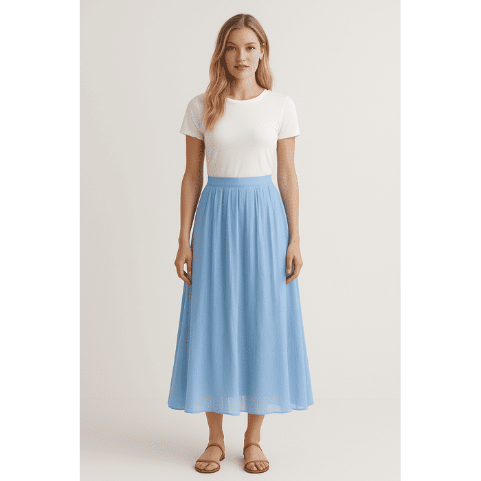 Saia Bellina Midi Acetinado Feminina Cor Azul