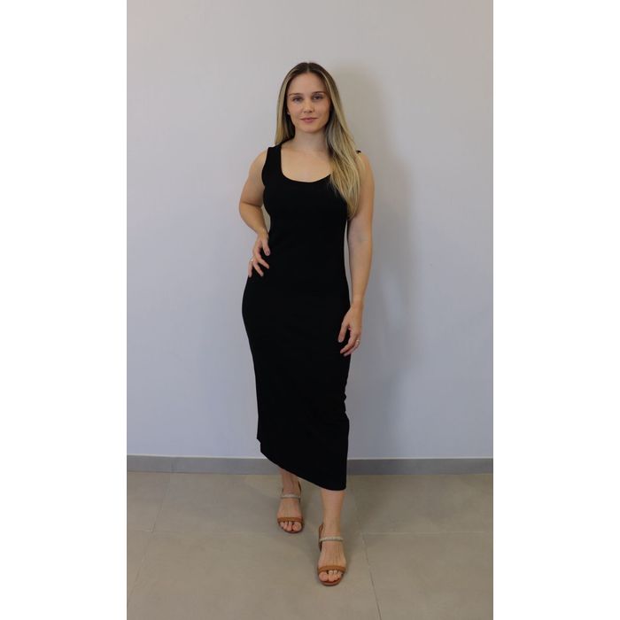 Vestido Midi Lzt Ribana Feminino Cor  Preto