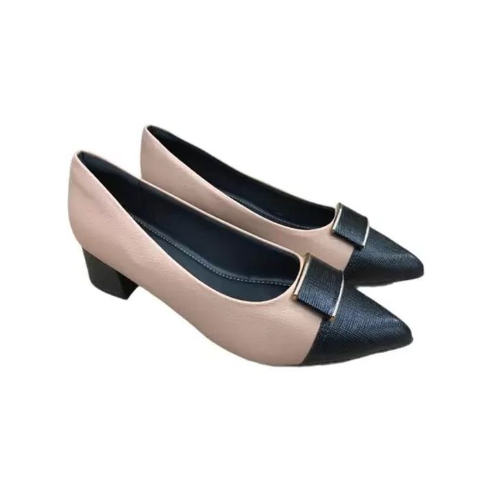Sapato Piccadilly Salto Bloco Baixo Feminino Cor Nude/Preto