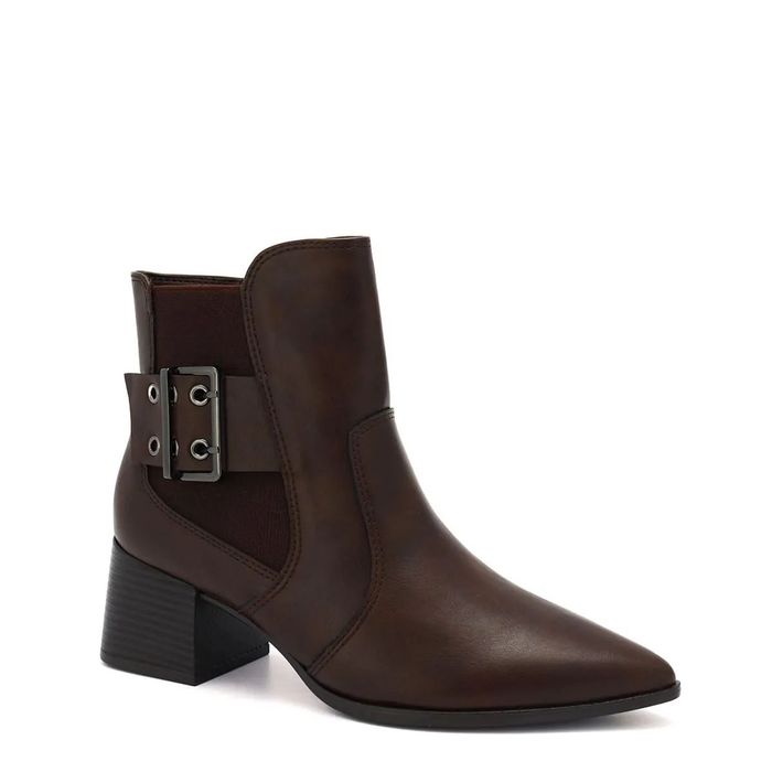 Bota Ramarim Salto Baixo Com Fivela Feminino Cor Cafe