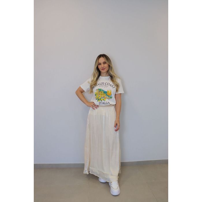 Saia Bellina Midi Acetinado Feminina Cor Nude