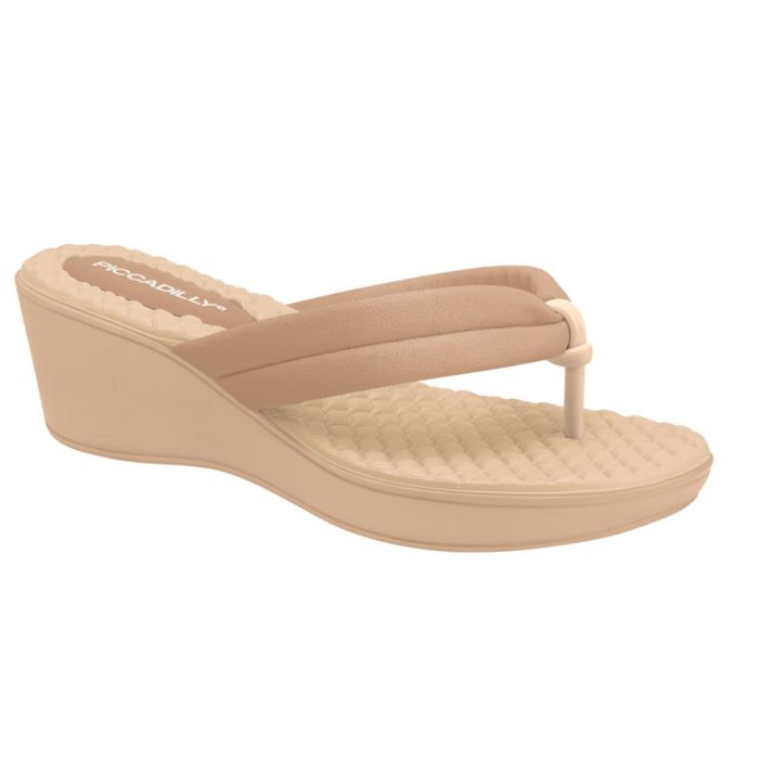 Chinelo Piccadilly Salto Anabela Feminino Cor Amendoa