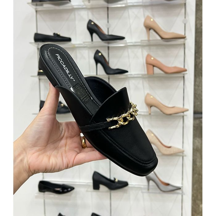 Mule Piccadilly Com Correntes Feminino Cor Preto