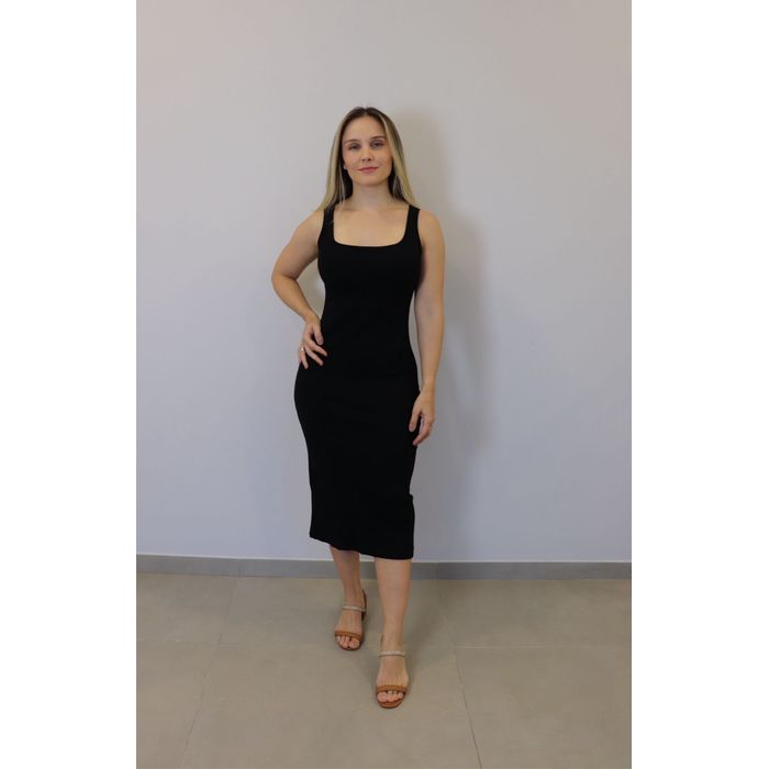 Vestido Lzt Midi Frente Quadrada Feminino Cor Preto