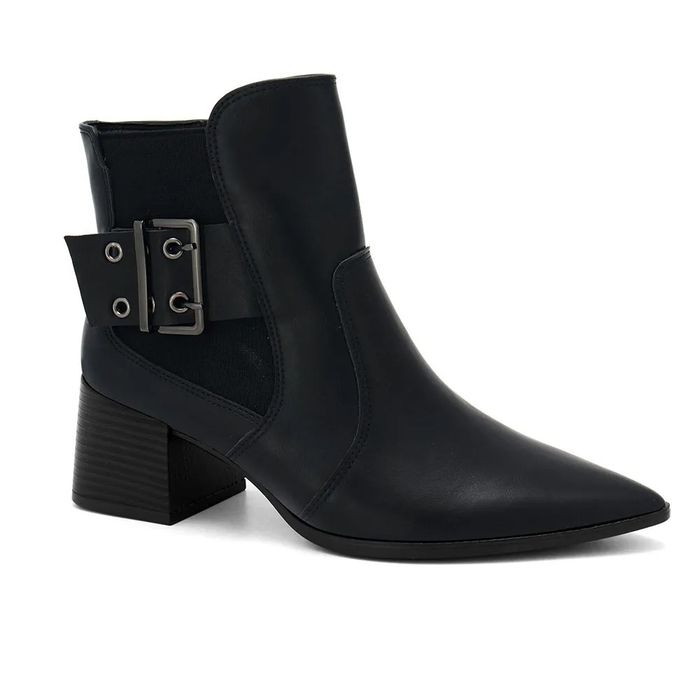 Bota Ramarim Salto Baixo Com Fivela Feminino Cor Preto