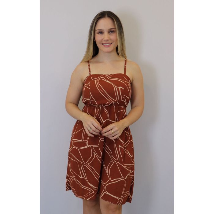 Vestido Kodos Curto Feminino Cor Marrom/Bege