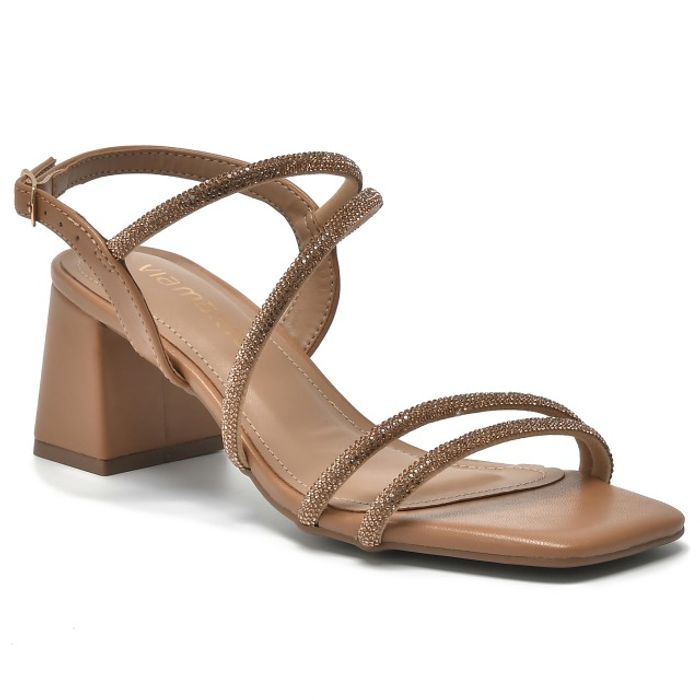 Sandália Via Marte Strass Salto Bloco Feminino Cor Nude