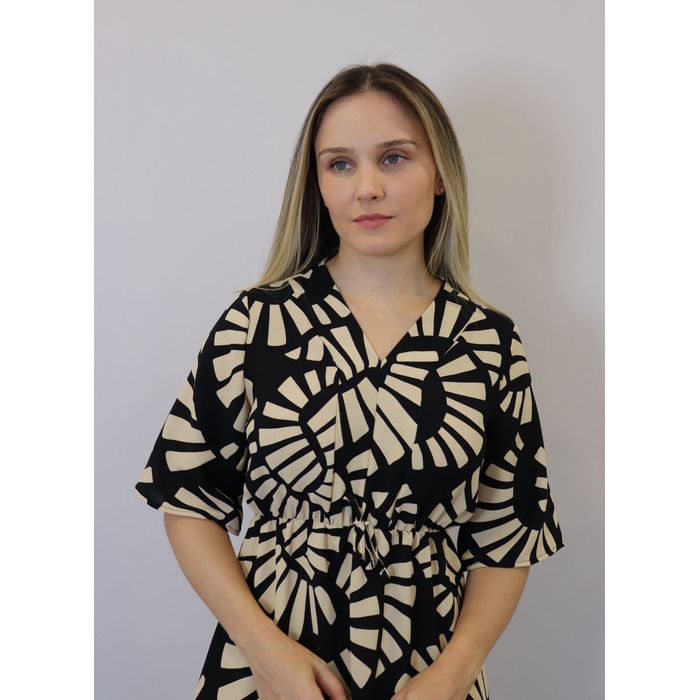 Vestido Kodos Midi Feminino Cor Preto/Bege